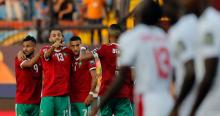 Celebración de los jugadores de Marruecos tral el gol ante Namibia 1-0